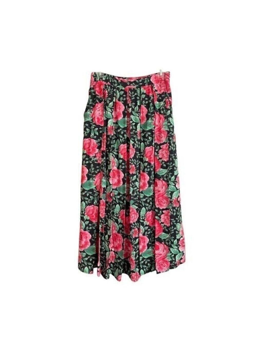 Floral Maxi Skirt Black Pink Rose Print Boho Cottagecore
